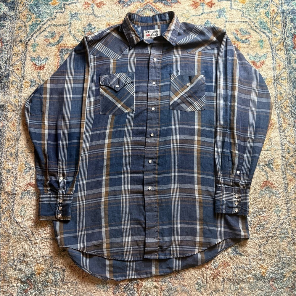 Vintage Western Craft Plaid Pearl Snap Shirt Size XL